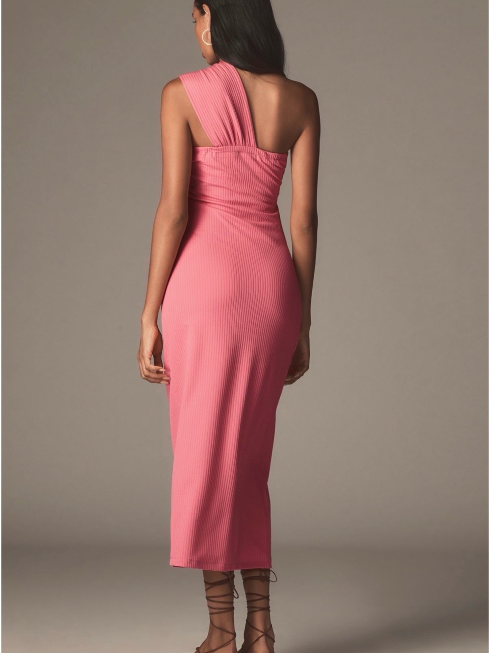 Anthropologie One-Shoulder Hot Pink Ribbed Midi Dress - Picture 4 of 9